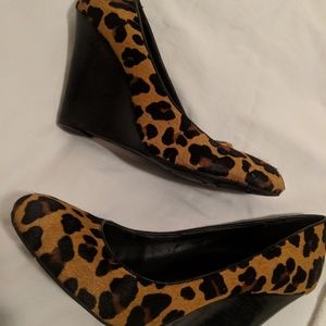 BCBGeneration Calf Hair Leopard Wedge Heels Size 8